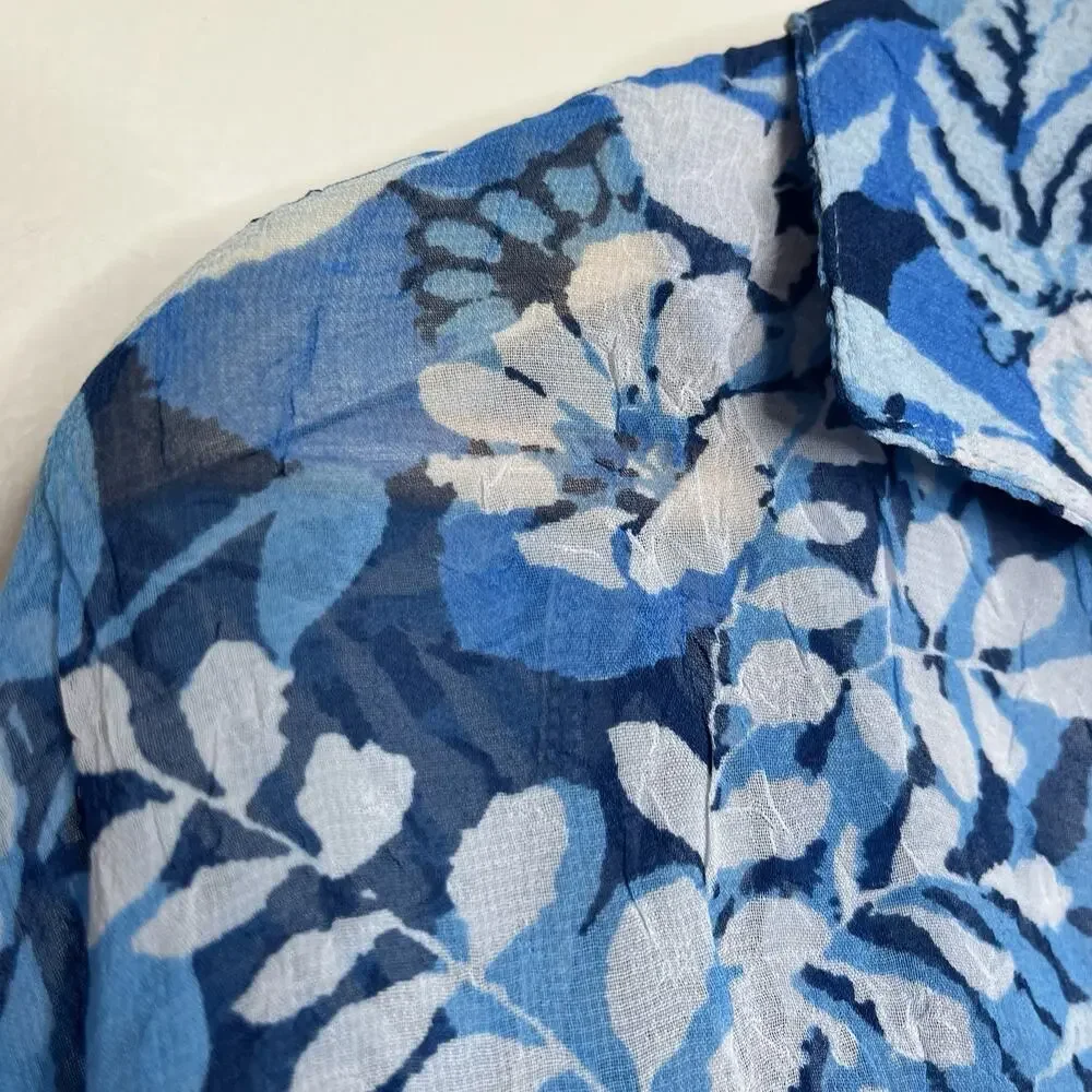 Sheer Tropical Floral Top Blue Womens Size 1X Cathy Daniels Resort
